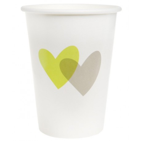 Gobelet coeur vert anis coeur gris carton blanc les 10