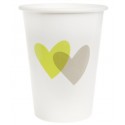 Gobelets coeur vert anis coeur gris carton blanc les 10