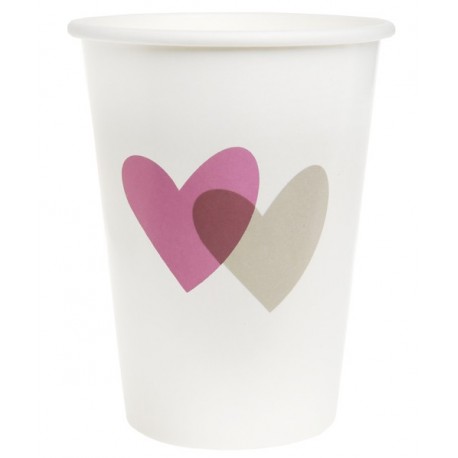 Gobelet coeur rose coeur gris carton blanc les 10