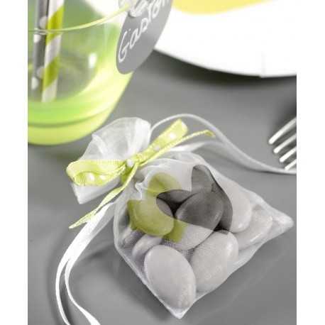 Sachet à dragées coeur vert anis gris les 6