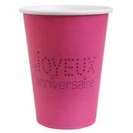 Gobelets Joyeux Anniversaire Carton Fuchsia Etoiles Noires les 10