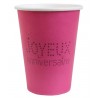 Gobelets Joyeux Anniversaire Carton Fuchsia Etoiles Noires les 10