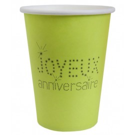 Gobelets Joyeux Anniversaire Carton Vert Anis les 10