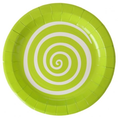 Assiettes carton spirale vert anis blanc 22.5 cm les 10