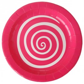 Assiettes carton spirale fuchsia blanc 22.5 cm les 10