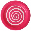 Assiettes carton spirale fuchsia blanc 22.5 cm les 10