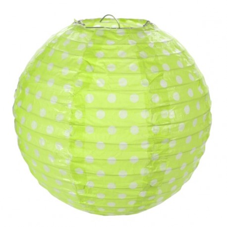 Lanterne boule papier vert anis à pois 20 cm les 2