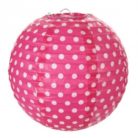 Lanternes boule papier fuchsia à pois 20 cm les 2