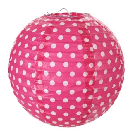 Lanterne boule papier fuchsia à pois 20 cm les 2