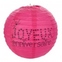 Lanternes boule papier joyeux anniversaire fuchsia 20 cm les 2