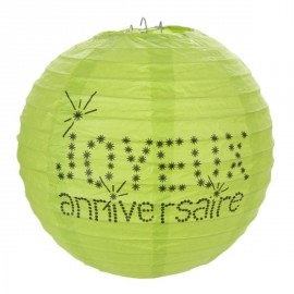 Lanterne Boule Papier Joyeux Anniversaire Vert Anis 20 cm les 2