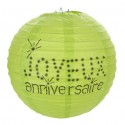 Lanternes Boule Papier Joyeux Anniversaire Vert 20 cm les 2