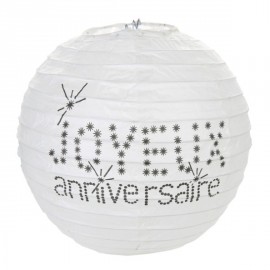 Lanterne Boule Papier Joyeux Anniversaire Blanc 20 cm les 2