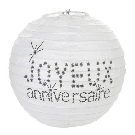 Lanterne Boule Papier Joyeux Anniversaire Blanc 20 cm les 2