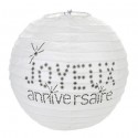 Lanternes Boule Papier Joyeux Anniversaire Blanc 20 cm les 2