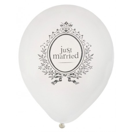 Ballons Just Married blancs 23 cm les 8