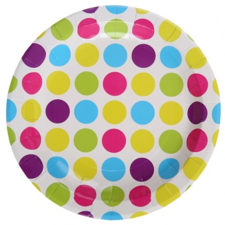 Assiette carton blanc à pois multicolores 22.5 cm les 10