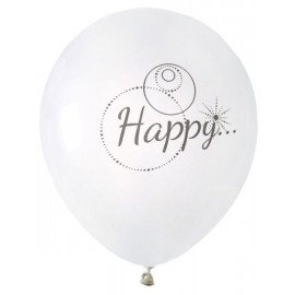 Ballons Happy blanc gris 23 cm les 8