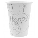 Gobelets carton Happy blanc argent les 10