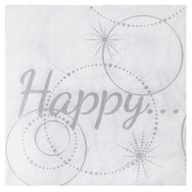 Serviette de table Happy papier Blanc cassé les 20