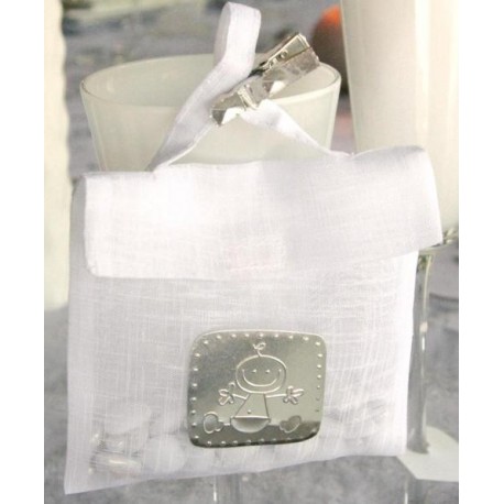 Sachet a dragees cartable blanc en lin les 6