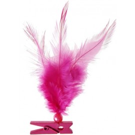 Plumes fuchsia avec perle sur pince en bois les 6