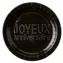 Assiettes Joyeux Anniversaire Carton Noir Argent Chic 23 cm les 10