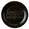 Assiettes Joyeux Anniversaire Carton Noir Argent Chic 23 cm les 10