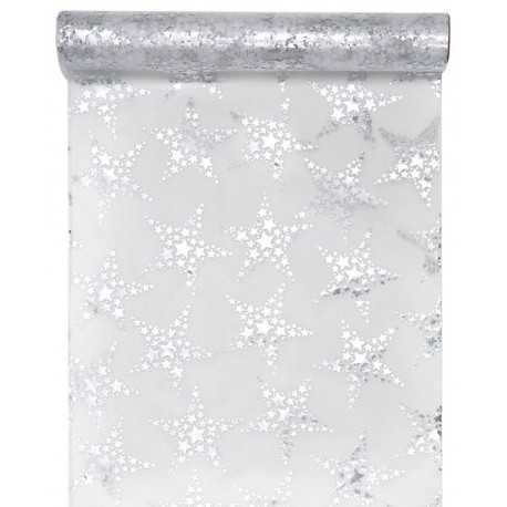 Chemin de table étoiles argent tissu organdi 5 M