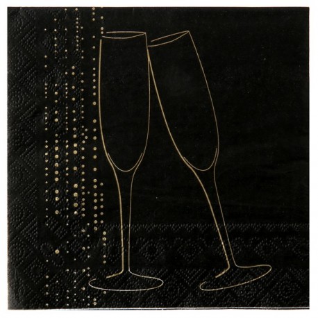 Serviette de table champagne or papier noir x20