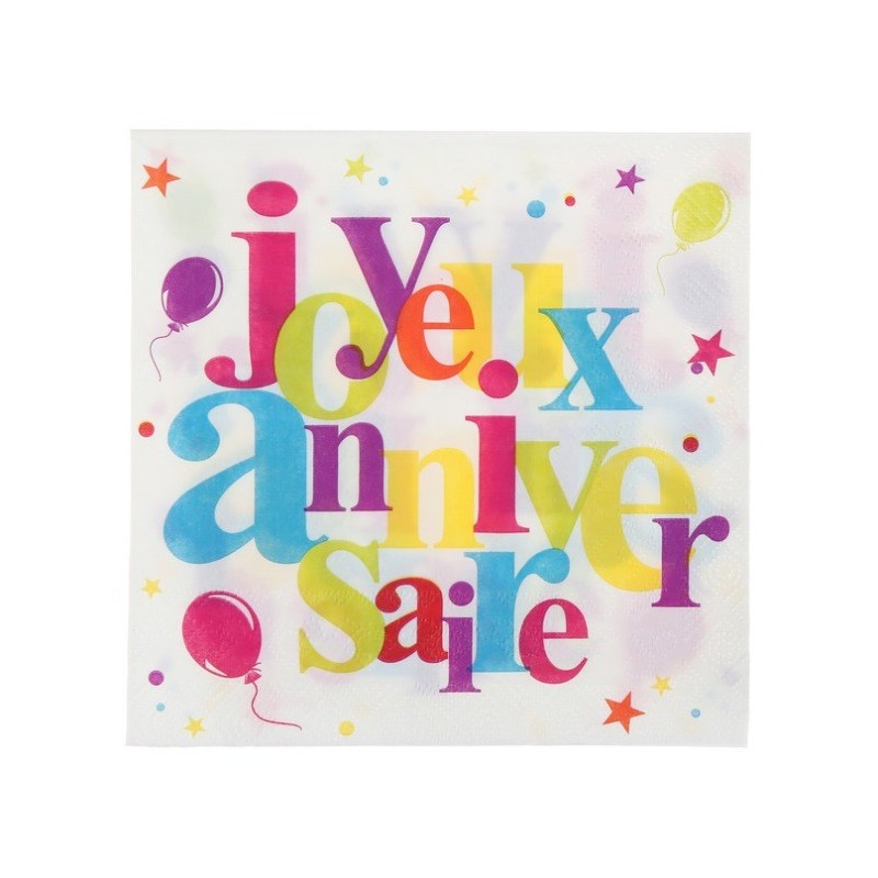 Serviettes Anniversaire 40 Ans multicolores x20