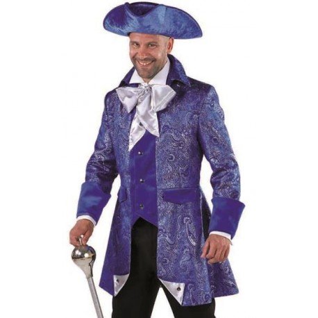 Déguisement marquis veste de brocart bleu cobalt homme luxe