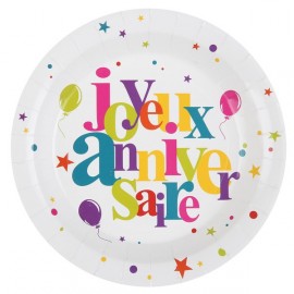 Assiettes Carton Joyeux Anniversaire festif 22.5 cm les 10