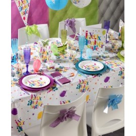 Nappe plastique joyeux anniversaire festif 132 x 220 cm