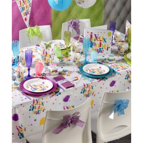 Nappe plastique joyeux anniversaire festif 132 x 220 cm