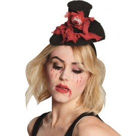 Mini chapeau haut de forme noir Halloween avec oeil femme 