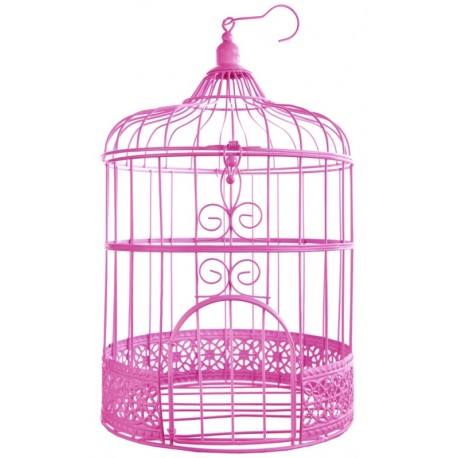 Tirelire cage à oiseaux fuchsia 31 cm