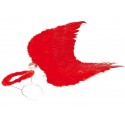Ailes d'ange plumes rouges avec auréole rouge adulte 53 x 60 cm