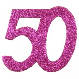 Confettis anniversaire 50 ans fuchsia pailleté les 6