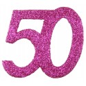 Confettis anniversaire 50 ans fuchsia pailleté les 6