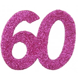 Confettis anniversaire 60 ans fuchsia pailleté les 6