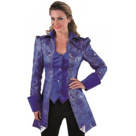 Déguisement marquise veste brocart bleu cobalt femme luxe