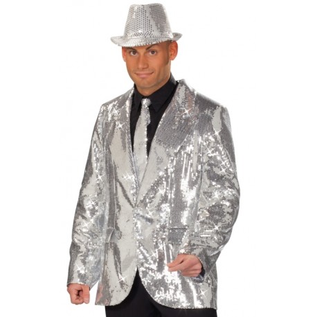 Déguisement Veste Disco Argent à Paillettes Homme