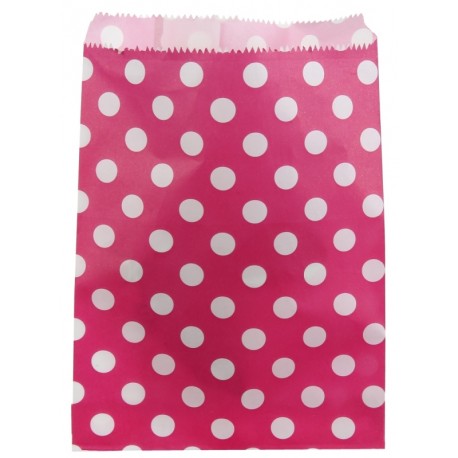 Sachets papier fuchsia à pois blancs 18 cm les 24