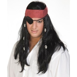 Perruque pirate avec bandeau rouge homme