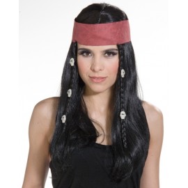 Perruque pirate avec bandeau rouge femme