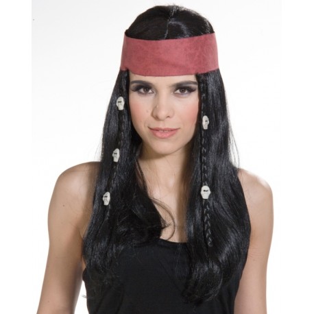 Perruque pirate avec bandeau rouge femme