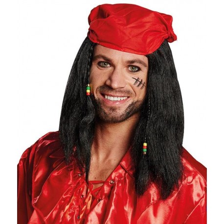 Perruque pirate homme avec bandana rouge