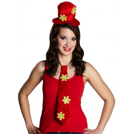 Mini chapeau hippie rouge avec cravate hippie femme