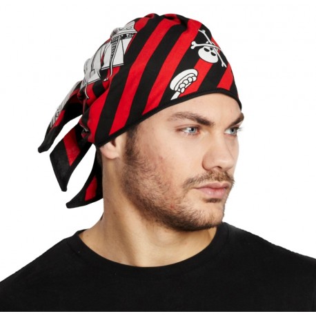 Bandana pirate à rayures noires rouges adulte et enfant